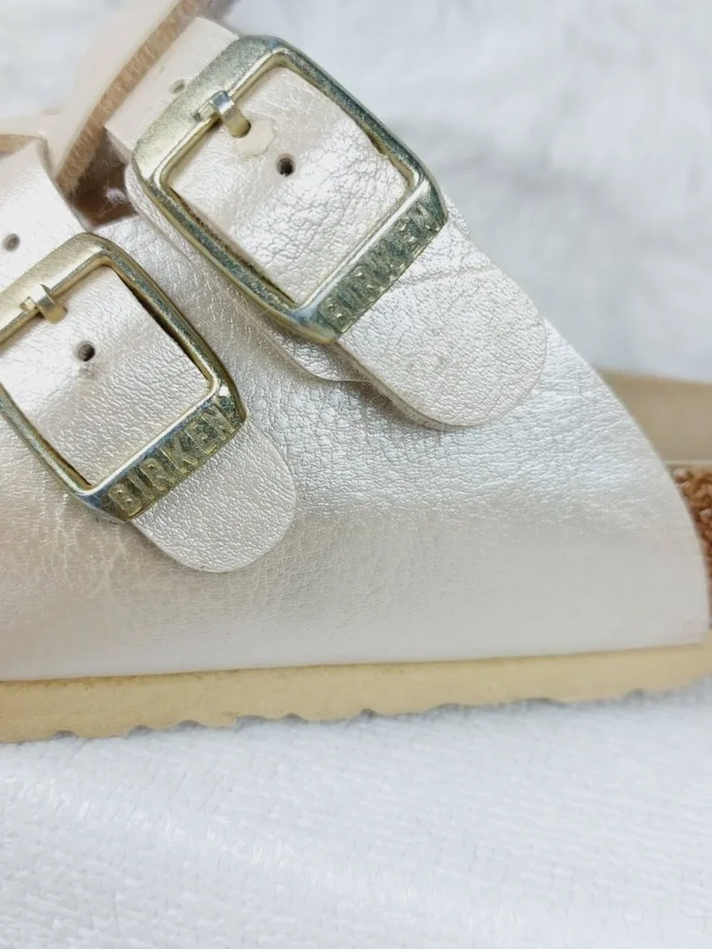 Birkenstock Cream Metallic Two-Strap Clog Sandal for Kids